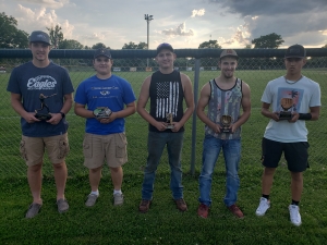 The 2021 Weston baseball team held its season ending awards day last week. Weston was 4-8 for the Ridge and Valley Conference season. Team award winners are pictured here and they include from left to right Hunter Schmitt (MVP, All-Conference second team), Hayden Van Coulter (MVP, All-Conference second team), Hunter Birdsill (Most Improved), David Bauer (MVP, All-Conference second team), Colton Greenwood, All-Conference Sportsmanship Team). (Submitted photo)