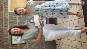 On behalf of Agrace HospiceCare, Stephany Marten (at left) accepts a $5,000 donation from Gretchen Churkey, president of the W.R. & Floy A. Sauey Family Foundation, on May 30. Marten is a development specialist at Agrace in Baraboo, with staff serving patients in Sauk, Columbia and Richland counties. The nonprofit will utilize the funds for its clinical education program, which supports staff member training and certifications in personal care, adult daytime care, supportive care, hospice care and grief sup