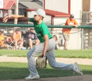 Bodey Thompson throws a pitch for Lakeside Foods in the championship game of the Majors Division in Reedsburg Little League Baseball last week at Nishan Park. Lakeside won the title with a 10-4 win over Droste Tax Service. (Photo by Troy Matz)